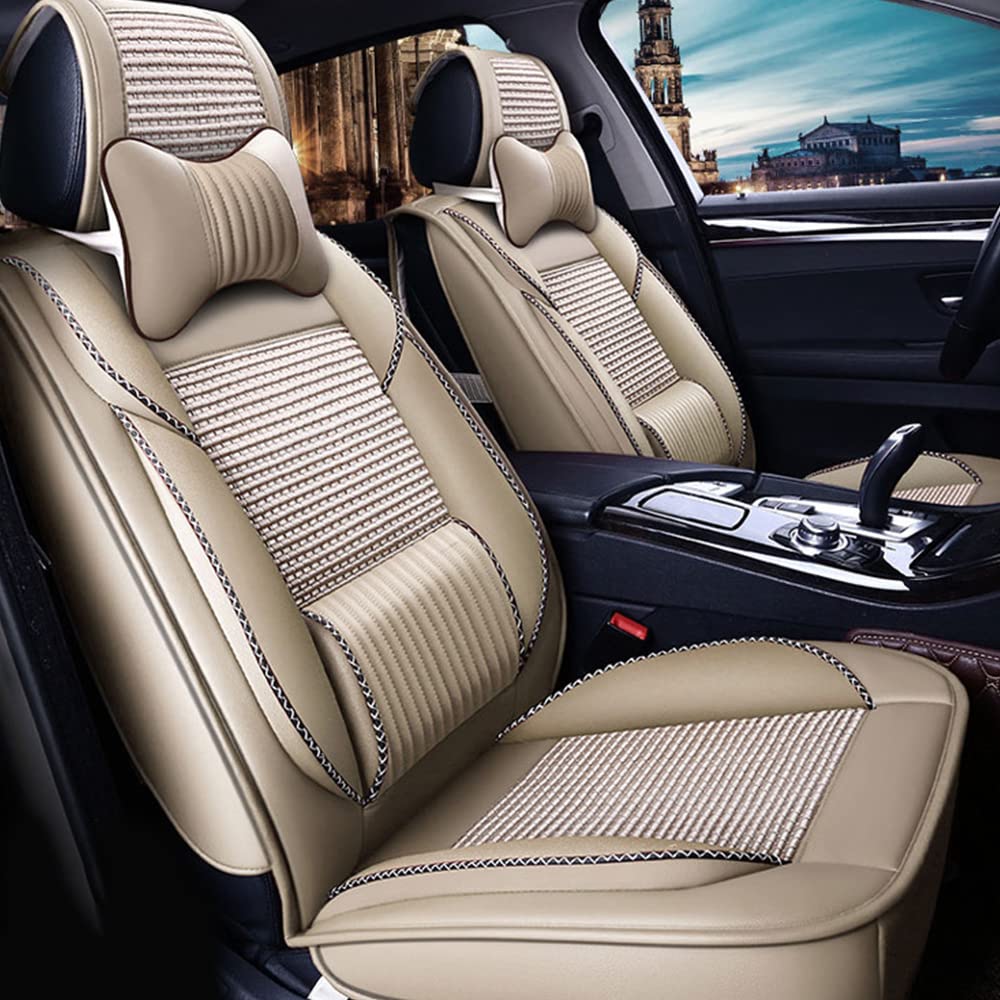 maiqiken Autositzbezug Für Hyundai Equus, Komplettset 5 Sitze Allwettereinsatz Auto PU Ledersitzbezug Vorne und Hinten 5 Stück, Deluxe - Beige von maiqiken