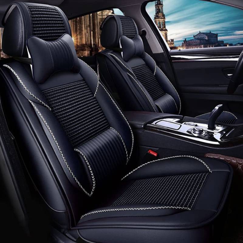 maiqiken Autositzbezug Für Hyundai Equus, Komplettset 5 Sitze Allwettereinsatz Auto PU Ledersitzbezug Vorne und Hinten 5 Stück, Deluxe - Schwarz von maiqiken