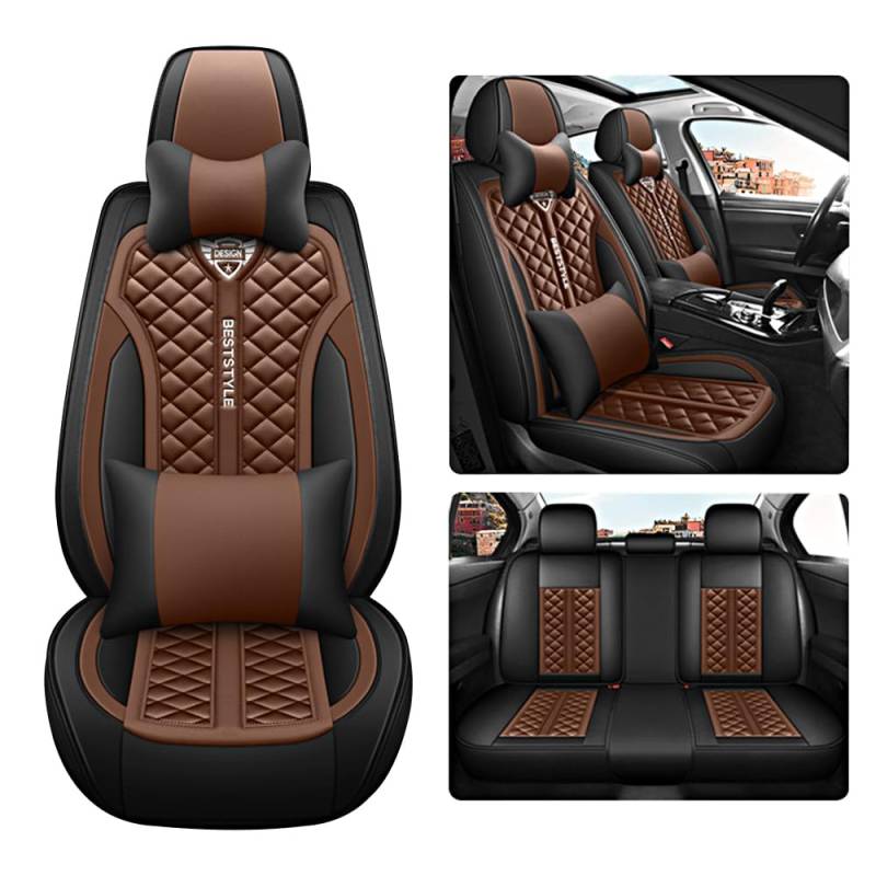 maiqiken Autositzbezug Für Jeep Cherokee Grand Cherokee Komplettset 5 Sitze Allwettereinsatz Auto Ledersitzbezug Brown von maiqiken