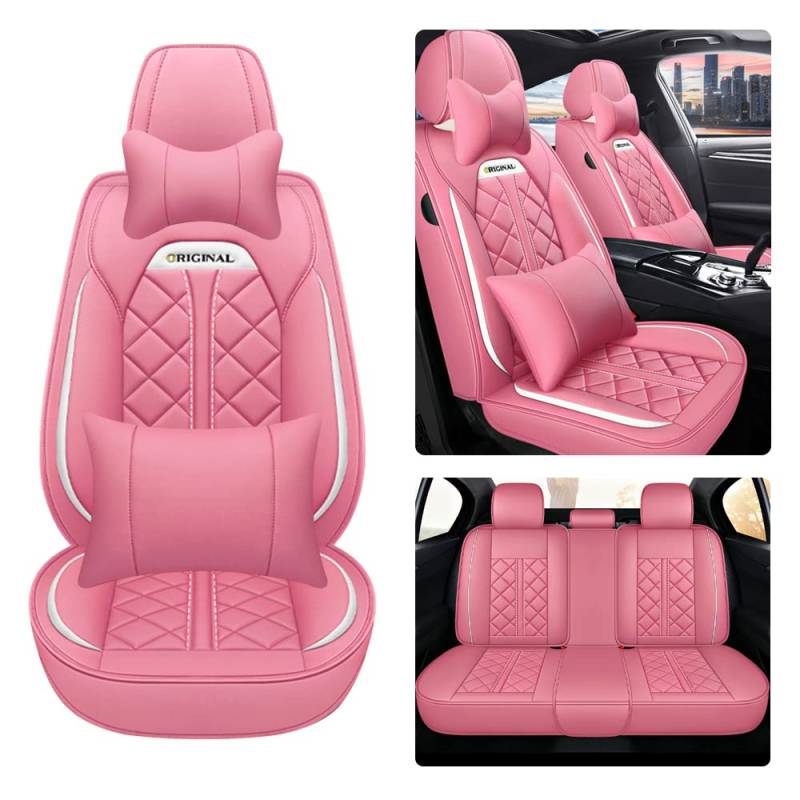 maiqiken Autositzbezug Für Jeep Renegade 2012-2020 Komplettset 5 Sitze Allwettereinsatz Auto Ledersitzbezug, Deluxe - Rosa von maiqiken