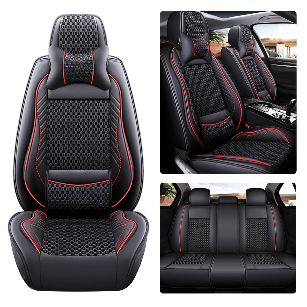 maiqiken Autositzbezug Für SEAT Arona Komplettset 5-Sitze Sitzbezüge Allwettereinsatz Auto PU Ledersitzbezug Vorne und Hinten,Deluxe - Schwarz rot von maiqiken