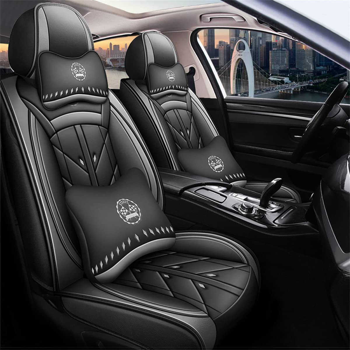 maiqiken Autositzbezug Für SEAT Ibiza 2009-2025 Komplettset 5 Sitze sitzbezüge Allwettereinsatz Auto PU Ledersitzbezug Vorne und Hinten 5 Stück, Deluxe Version - Grau von maiqiken