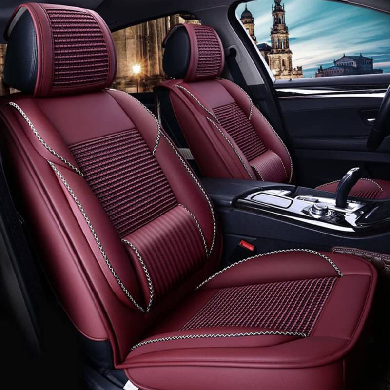 maiqiken Autositzbezug Für SEAT Tarraco, Komplettset 5 Sitze Allwettereinsatz Auto PU Ledersitzbezug Vorne und Hinten 5 Stück, Standard - Rot von maiqiken