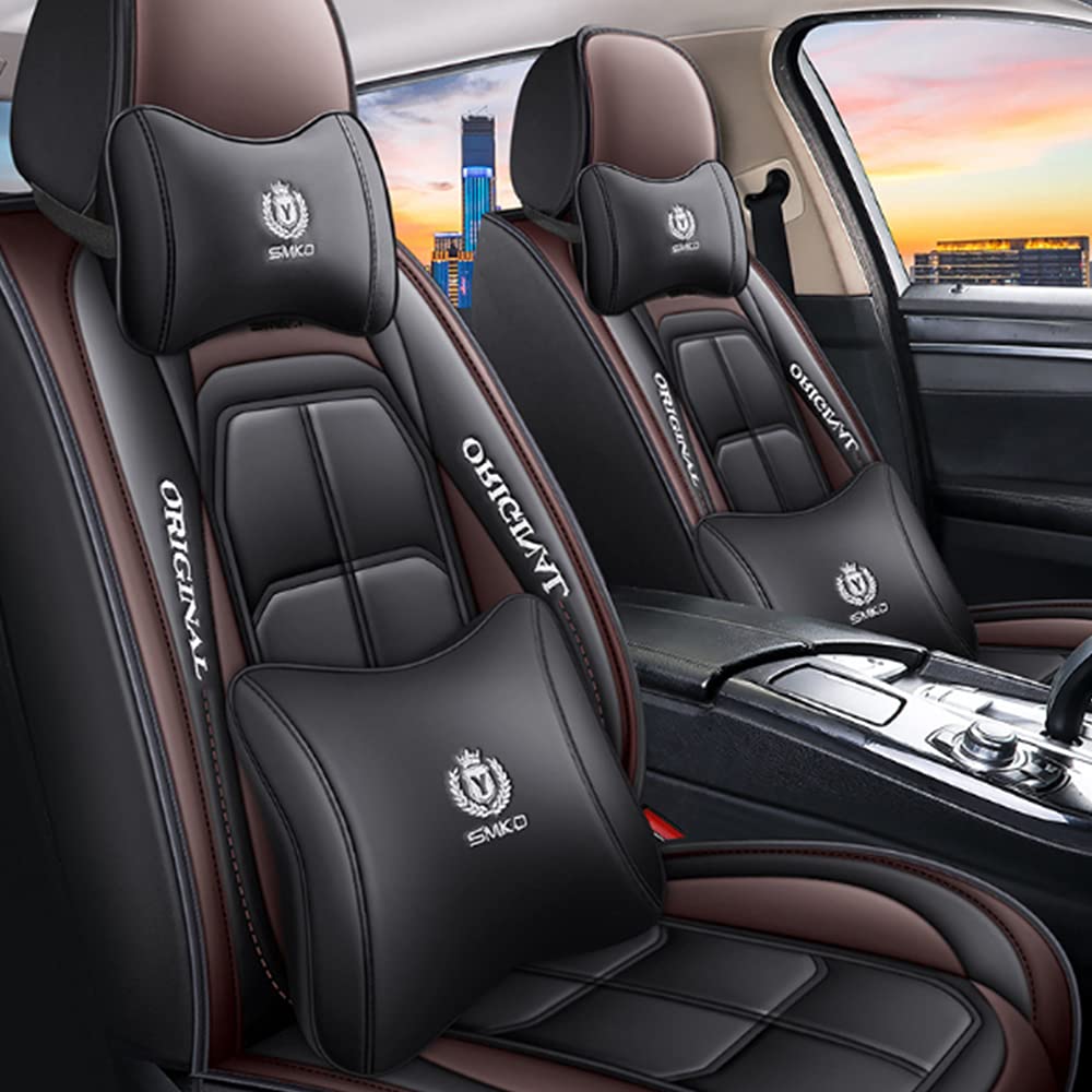 maiqiken Autositzbezug Für SEAT Tarraco Komplettset 5-Sitze Autositzbezüge Allwettereinsatz Auto PU Ledersitzbezug Vorne und Hinten, Deluxe - Braun von maiqiken