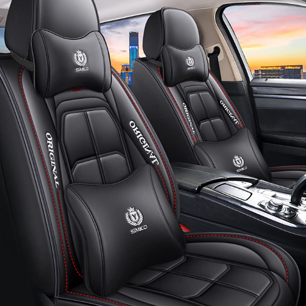 maiqiken Autositzbezug Für SEAT Tarraco Komplettset 5-Sitze Autositzbezüge Allwettereinsatz Auto PU Ledersitzbezug Vorne und Hinten, Deluxe - Schwarz von maiqiken