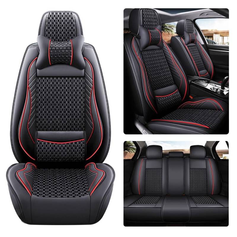 maiqiken Autositzbezug Für SEAT Tarraco Komplettset 5-Sitze Sitzbezüge Allwettereinsatz Auto PU Ledersitzbezug Vorne und Hinten,Deluxe - Schwarz rot von maiqiken