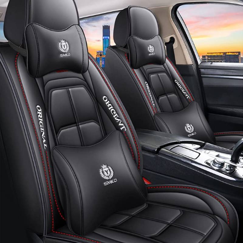 maiqiken Autositzbezug Für Volkswagen Passat B5 B6 B7 B8 Komplettset 5-Sitze Autositzbezüge Allwettereinsatz Auto PU Ledersitzbezug Vorne und Hinten, Deluxe - Schwarz von maiqiken