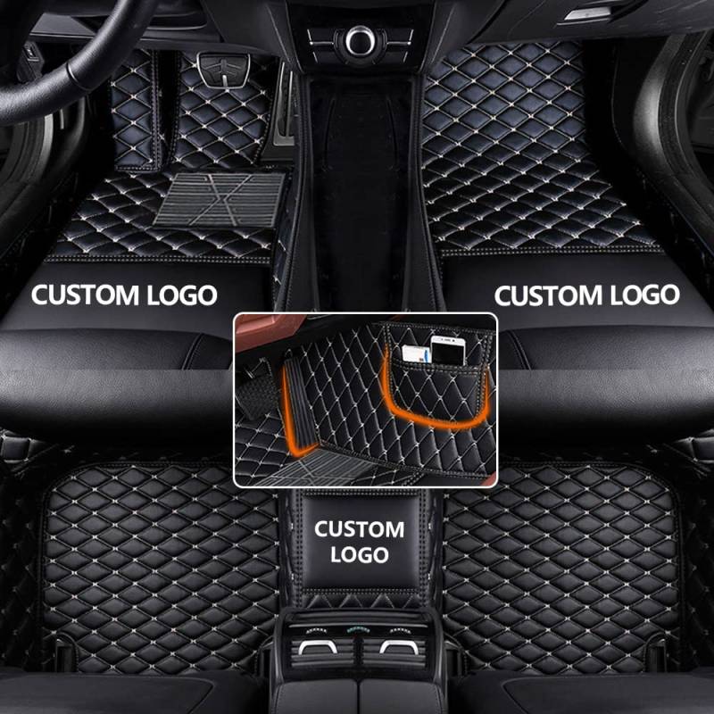 Anpassen Auto Fußmatten für Smart 453 Coupe/Forfour/Fortwo/Roadster, PU-Leder wasserdichte rutschfeste Auto Fussmatten Set Schwarz Beige von manchoose