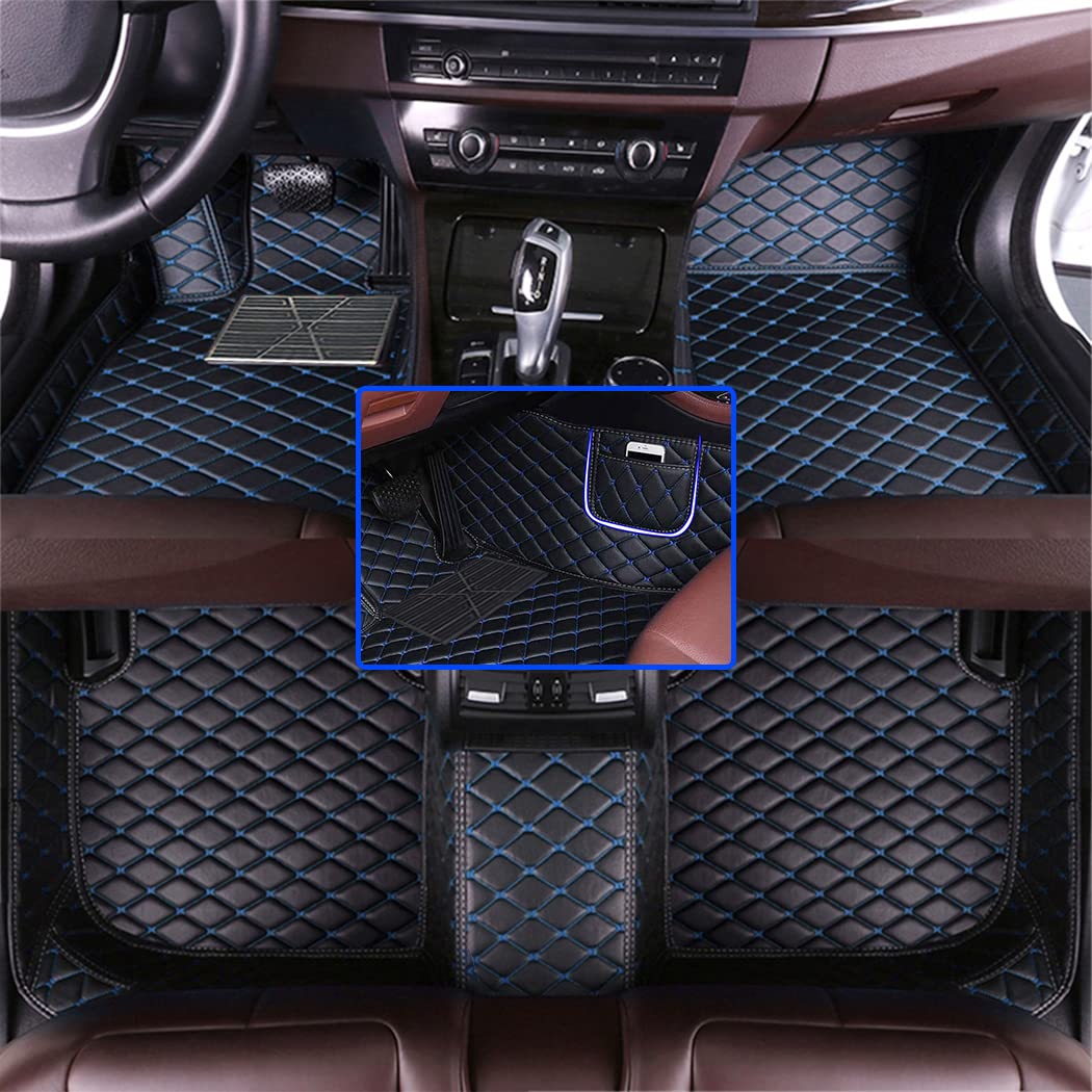 Maßgeschneiderte Auto-Fußmatten für 95% Limousine, SUV, Sportwagen, Polster, Schutz, rutschfeste Leder-Bodeneinlagen (schwarz blu) von manchoose