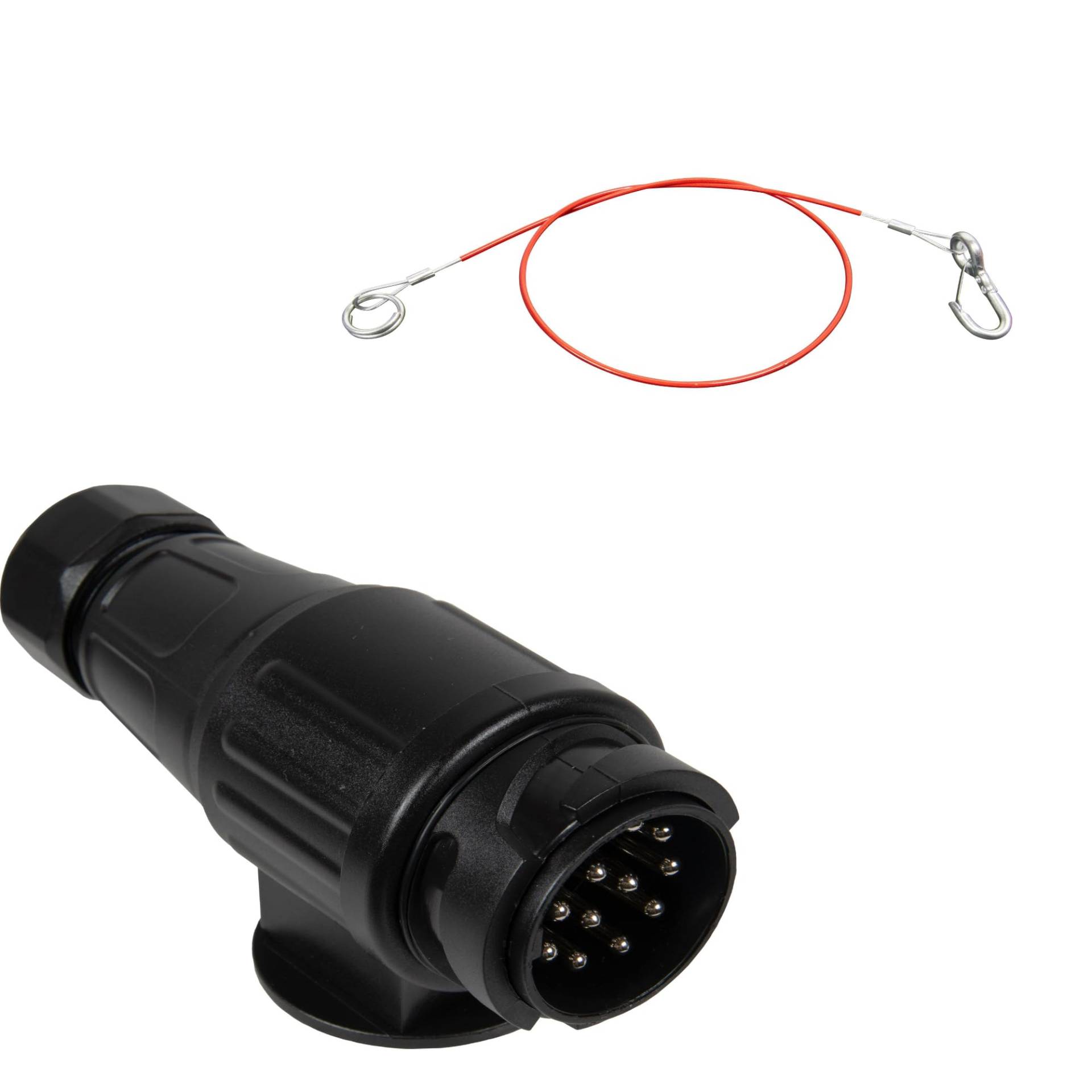 mb-m 13 poliger Stecker, universal für Anhänger Stromversorgung, Schraubkontakt nach ISO 11446, für 12 V Hänger Systeme, Steckanschluss 13 PIN, Anhänger Stecker 13 Pol + 1m Brems- und Abreisseil von mb-m