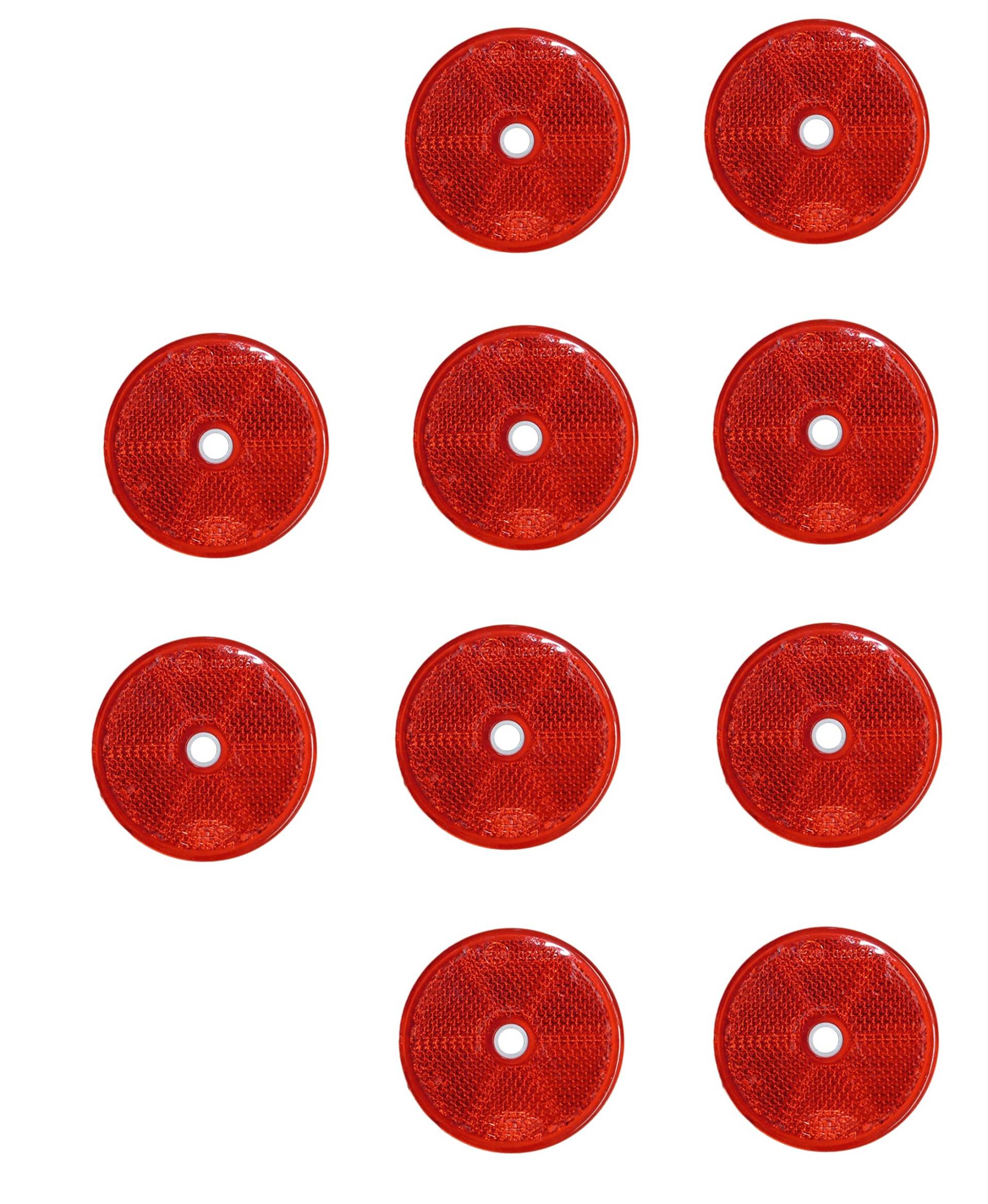 mb-m 906673 10er Set Rückstrahler, Seitenstrahler, Reflektor Rund 60mm rot zum Schrauben mit E-Prüfzeichen für Anhänger Pritsche Links rechts Katzenauge rot von mb-m