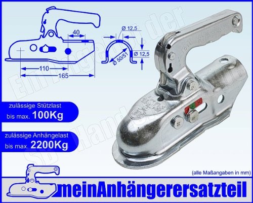 ALBE Berndes Zugkugelkupplung Kugelkupplung Zugrohr 50mm 51mm EM 220 R B 05550 für Pkw Anhänger von meinAnhängerersatzteil