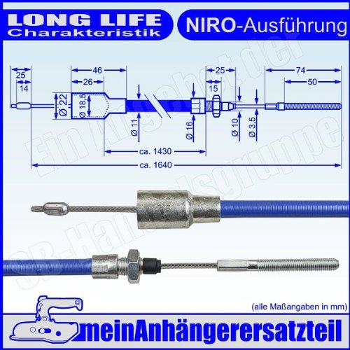 Knott Bremsseil Bowdenzug NIRO 18,5 / 22mm Glocke 1430 / 1640mm – 37086.16 von meinAnhängerersatzteil