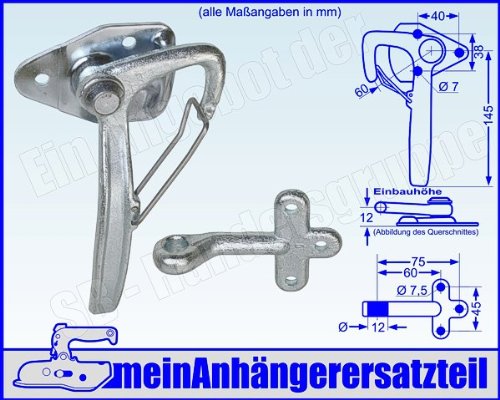 Winkelhebelverschluss Bordwandverschluss links Gr. 0 mit Einfallöse Gegenhalter von meinAnhängerersatzteil