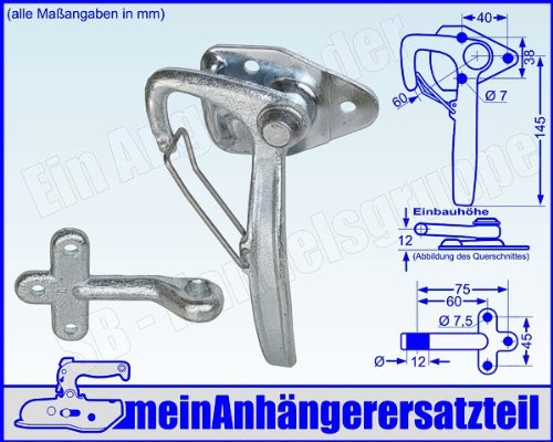 Winkelhebelverschluss Bordwandverschluss rechts Gr. 0 mit Einfallöse Gegenhalter von meinAnhängerersatzteil