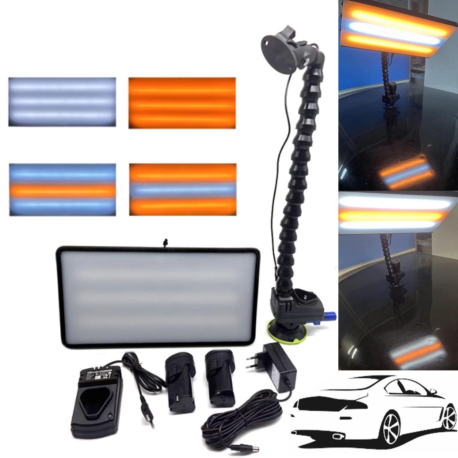 Auto PDR Light Led Dent Line Board Reflektor- 37.8 * 19.8cm Mit 2 * 1500 Mah Akku, 6 Farben/Adjustable Bracket/360° Drehbarer Lichtkopf, Lackfreie Dellenreparaturwerkzeuge,Black von menglanchang