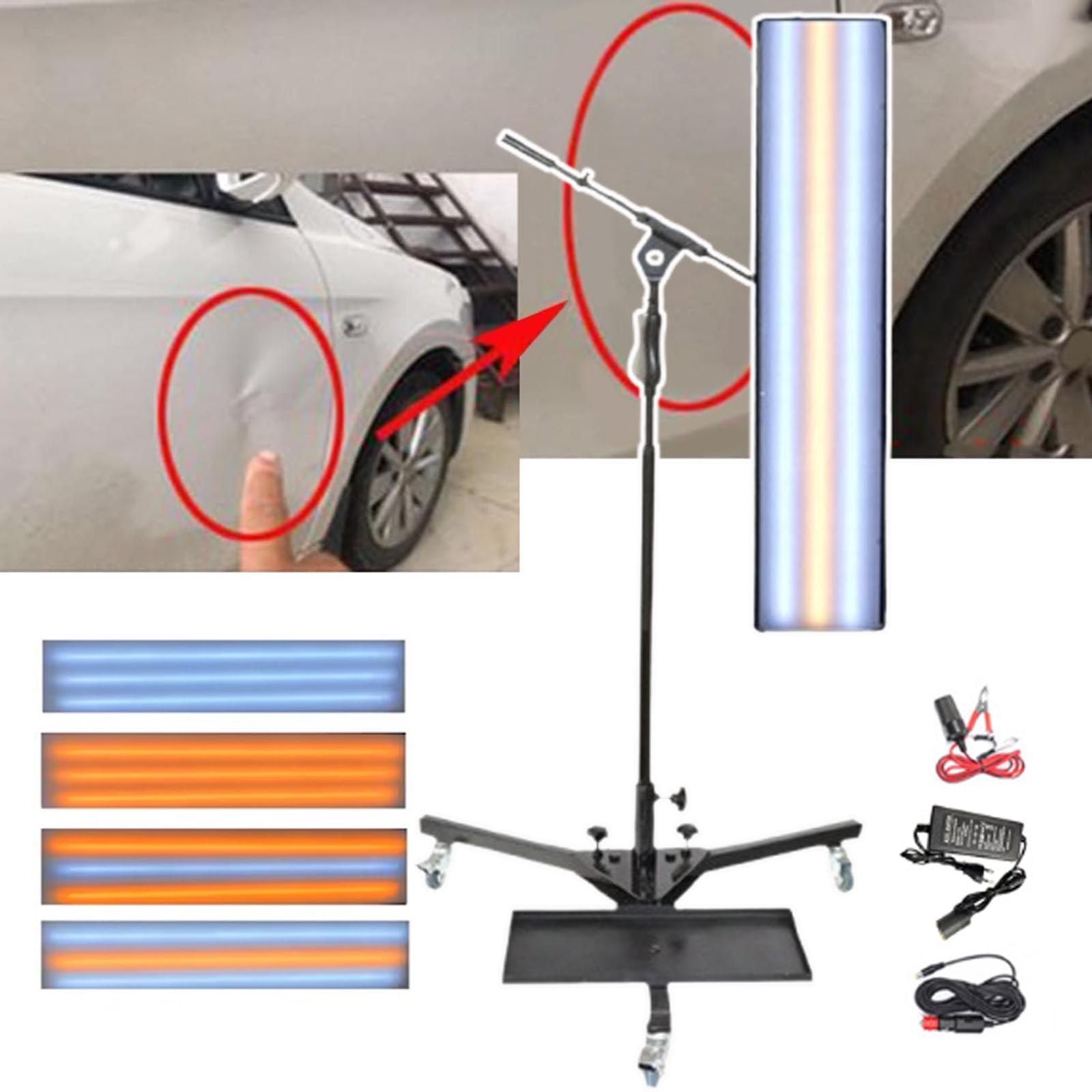 menglanchang PDR-Licht, Auto-Dellenreparaturlicht | Nivellierleuchten Mit BodenstäNder | Led-Licht FüR PDR-Werkzeuge | Reflektorlampe Zur Dellenentfernung - 6 Einstellbare Farben (92×19,5Cm),Black von menglanchang