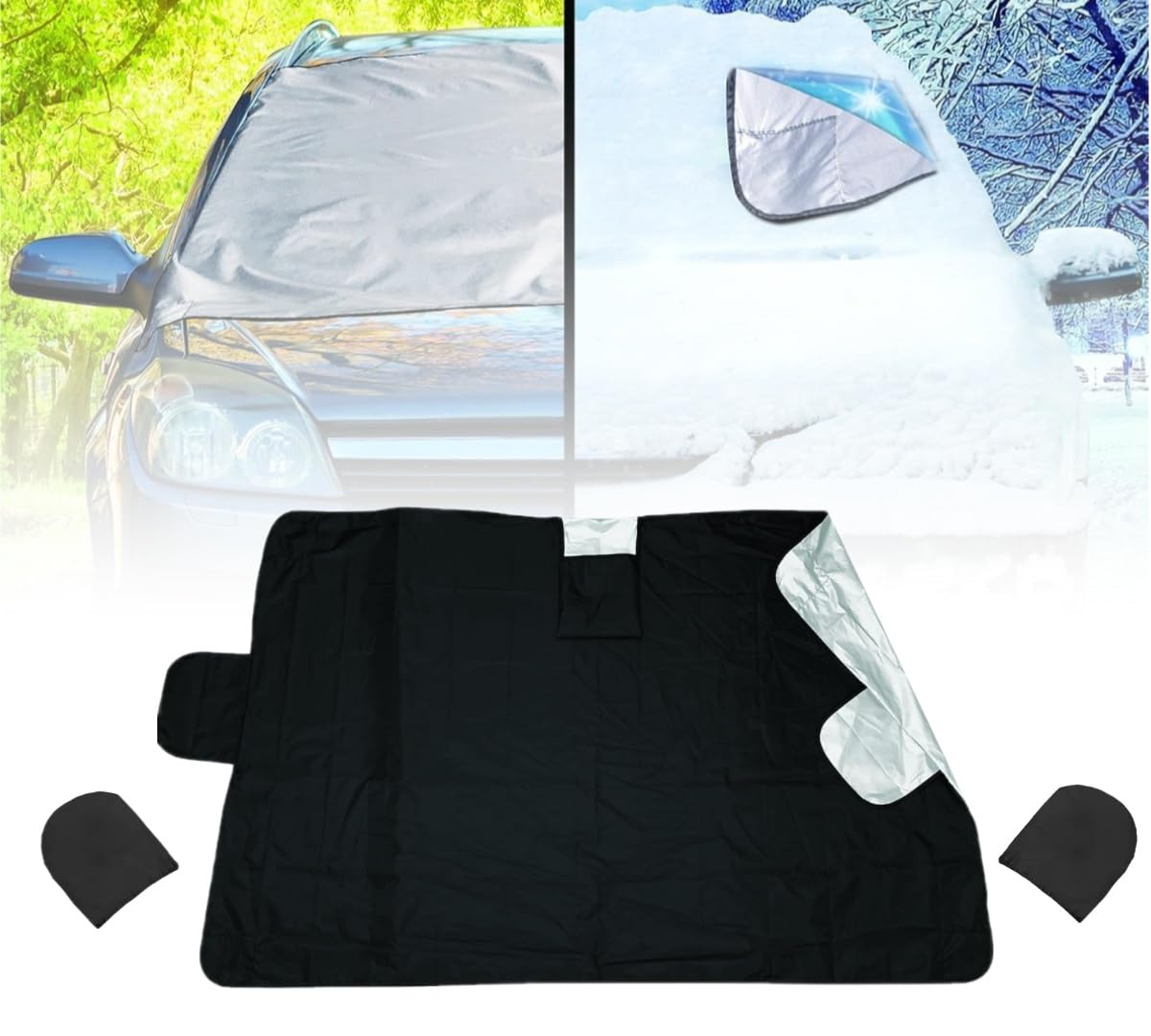 Allwetter-Sonnenschutz-Eisabdeckung, 2er-Pack, robuster, wendbarer Windschutzscheibenschutz, mit Seitenspiegelabdeckungen und Diebstahlschutzplatten,schützt jedes Auto vor Hitze und Schnee(1pcs) von mengmaxiang