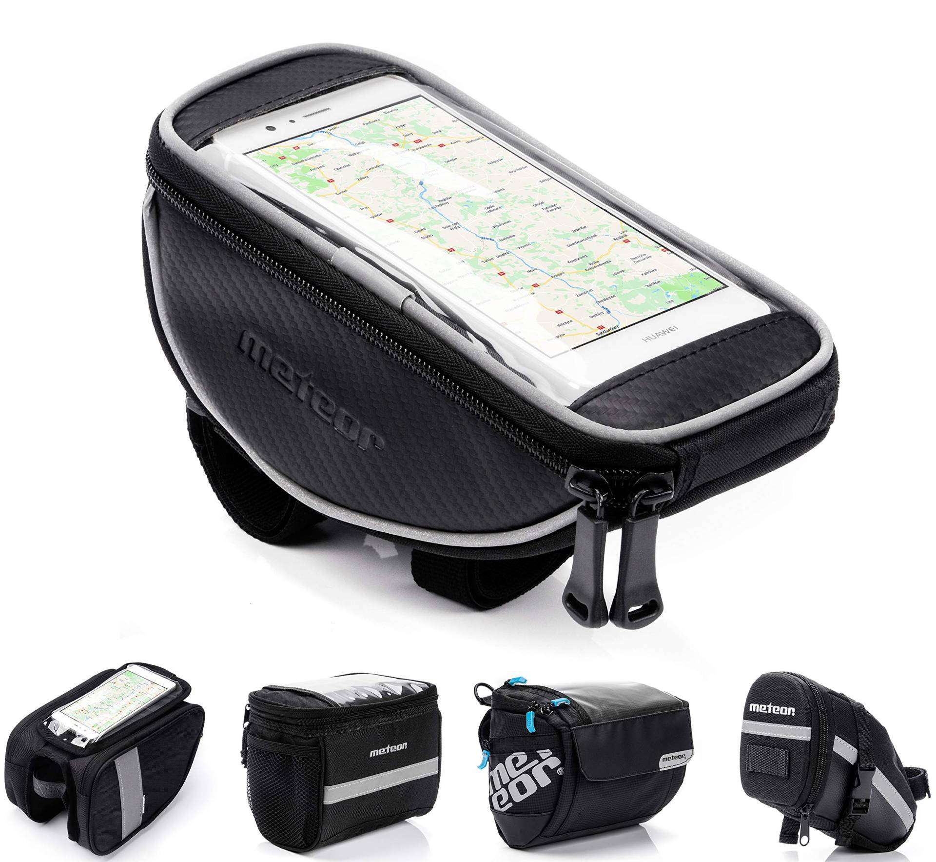 meteor Fahrradtasche Fahrradrahmentasche Fahrradtasche Fahrradtasche Doppel-Etui wasserdichtes Telefon Pannier mit Touchscreen-Handyhülle (FOTON, Schwarz) von meteor