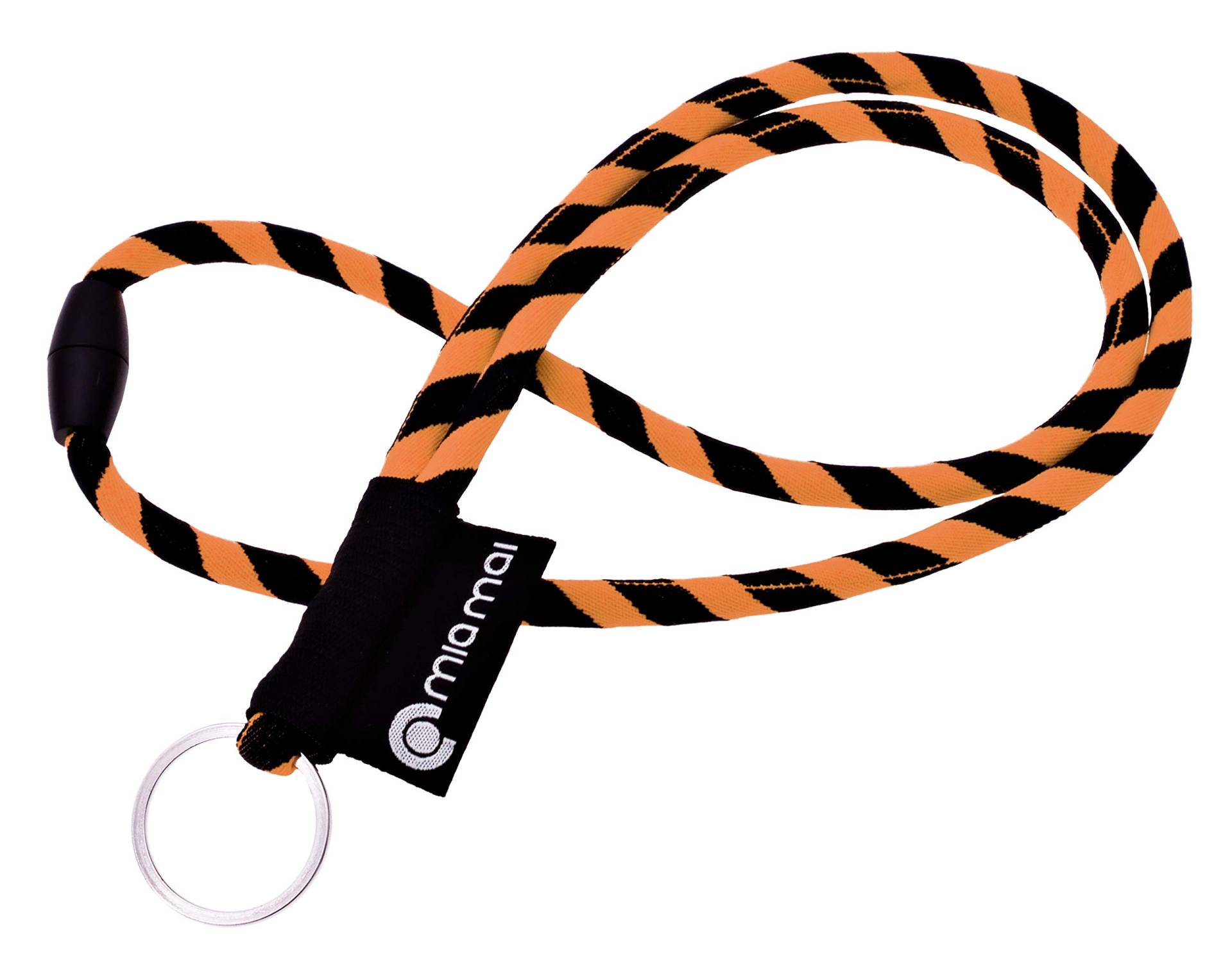 mia mai Tubular Lanyard (45 cm) Schlüsselband mit Sicherheitsverschluss, Schlüsselring Schlüsselanhänger (Orange/Schwarz) von mia mai Buttons