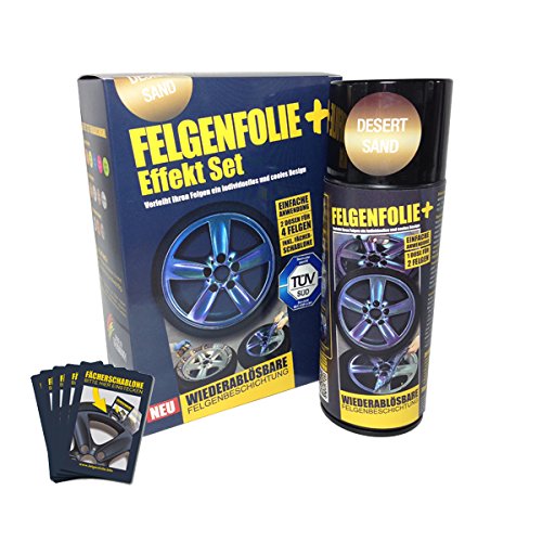 mibenco 71000005 FELGENFOLIE+ Effekt Set, 2 x 400 ml, Desert Sand - Flüssiggummi Spray / Sprühfolie - Neue Chamäleon-Flip-Flop-Farbe und Schutz zum Felgen lackieren von mibenco