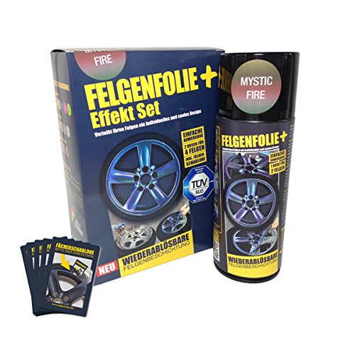 mibenco 71000006 FELGENFOLIE+ Effekt Set, 2 x 400 ml, Mystic Fire - Flüssiggummi Spray / Sprühfolie - Neue Chamäleon-Flip-Flop-Farbe und Schutz zum Felgen lackieren von mibenco