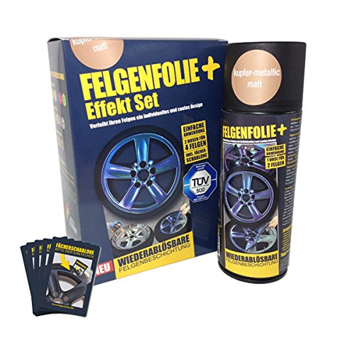 mibenco 71000032 FELGENFOLIE+ Effekt Set, 2 x 400 ml, Kupfer-Metallic - Flüssiggummi Spray / Sprühfolie - Neue Effekt-Farbe und Schutz zum Felgen lackieren von mibenco