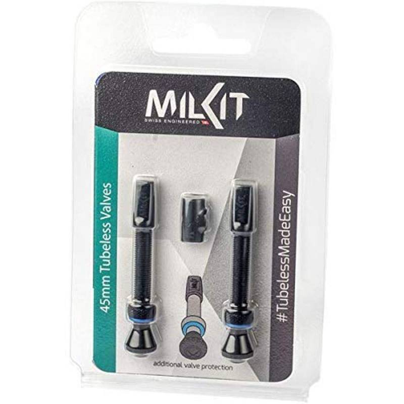 milKit Bike Tubeless Presta Valve Stem Black - Tubeless Tire Valve Cores and Valve Core Removal Tool Are Included - Pack of 2 (45mm) von milKit