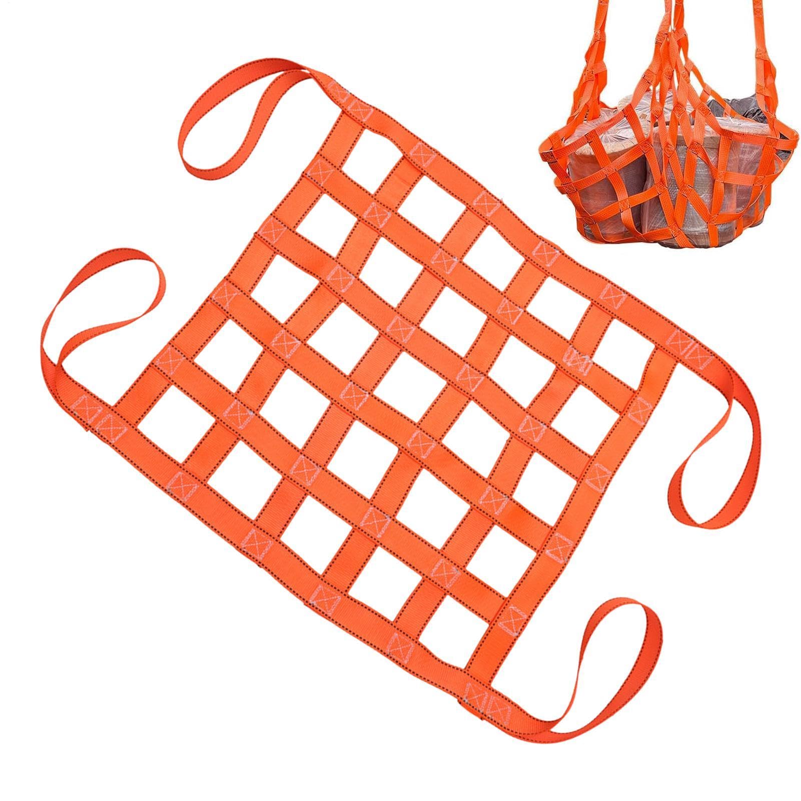 Cargo Lifting Net, High Load Capacity Cargo Net, Multifunctional Hoist Lifting Net, Heavy Duty Hangable Net for Loading, Unloading, Warehouse, Aufbau 1 x 1 m, Orange von mivceklw