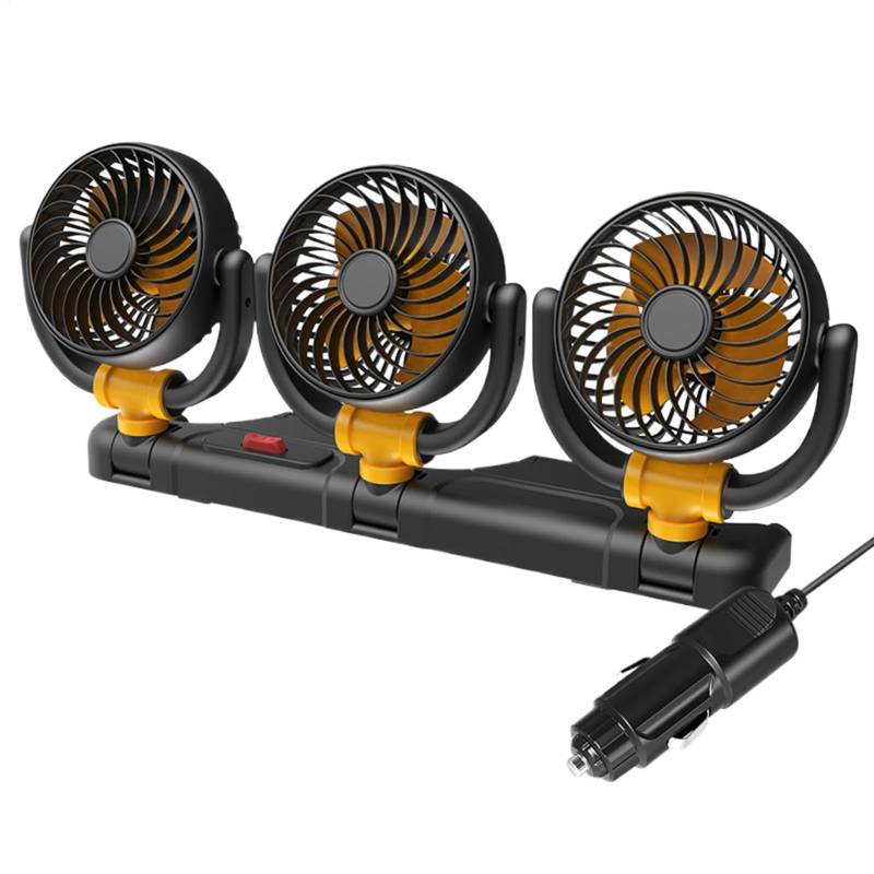 mivceklw Portable Car Fan 360 Degree Rotating Vehicle Cooling Fan, Lightweight Sturdy, Auto Ac with 3 Heads, 2 Speed Air Circulation Device for Interior Cooling, Yellow von mivceklw