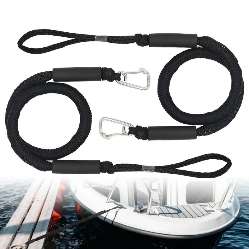 mizikuu 2 Stück Bungee Dock Line, Festmacher Seil für Boote Dock Fenderleine mit Auge Schwarz mit Haken, Bootszubehör für Boote, Kajak, Jetski, Pontoon, Kanu von mizikuu