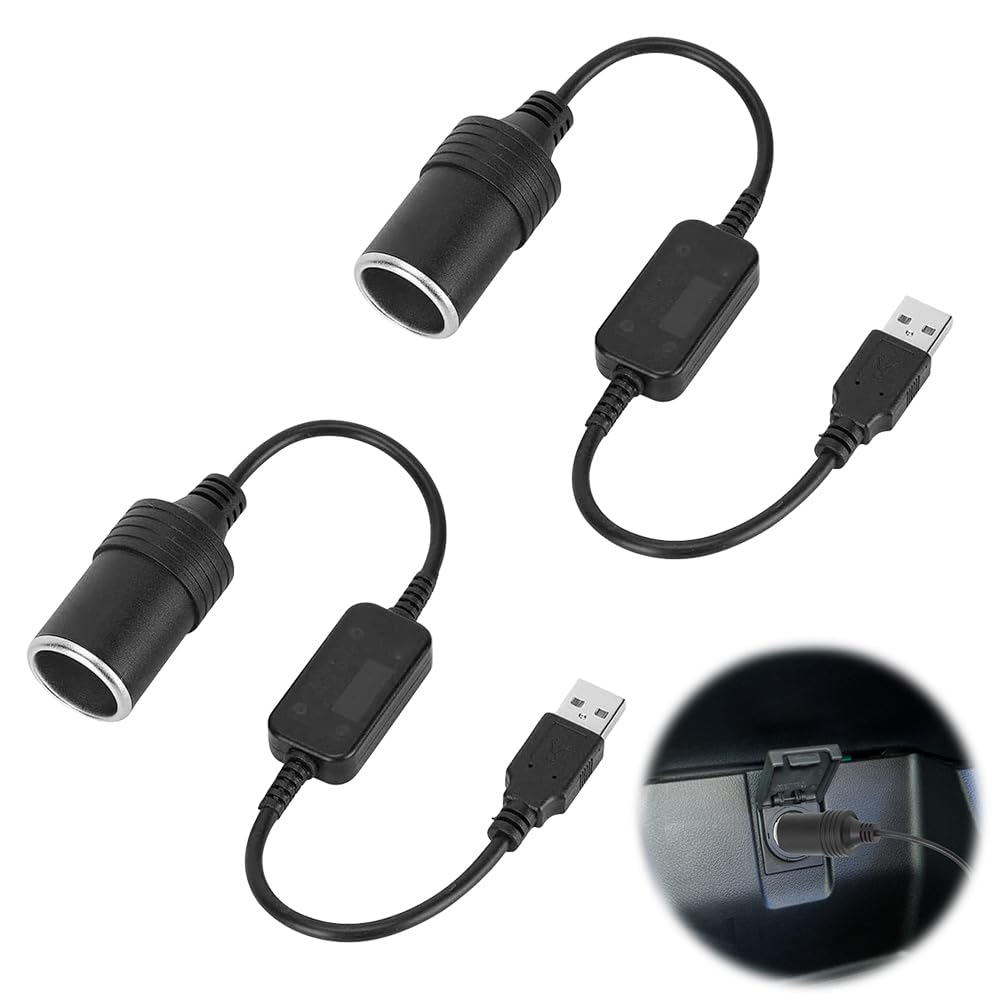 mizikuu 2 Stück USB auf Zigarettenanzünder Auto, 5 V USB A Stecker auf 12 V Zigarettenanzünder Buchse Konverter 35 cm und 60 cm Auto Zigarettenanzünder Sockel Konverte von mizikuu