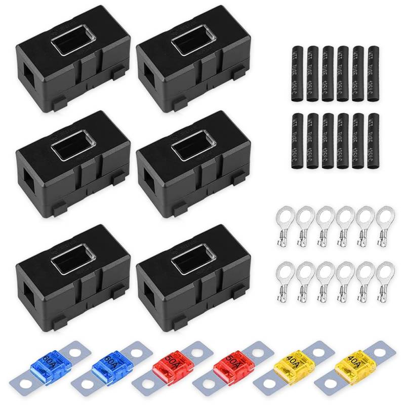 mizikuu 6 Stück Midi Sicherungshalter, Kfz Auto-Sicherungshalter und 6 Stück Midi Sicherung Mega Sicherung 40A 50A 60A ANS Hochstromsicherung für PKW, LKW, Baufahrzeuge, Busse, Wohnwagen von mizikuu