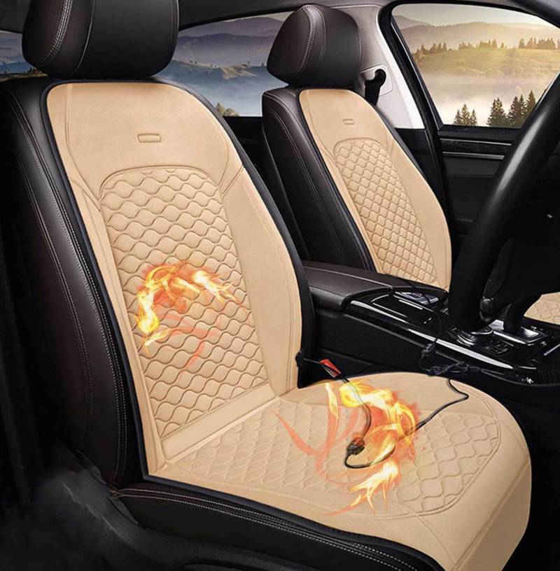 mlhk Autositzheizung Fahrer 12v Auto Sitzheizung Beheizbare Sitzauflage Auto 2 Sitzbezüge Autositzauflage Vordersitze Beheizbar Beheizte Sitzauflage Auto,beige-2seats von mlhk