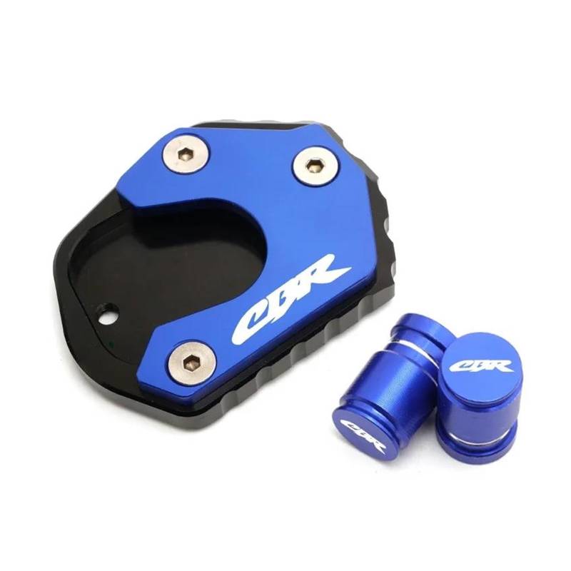 Für Cbr650r Cbr650f Cbr500r CBR 650R 500R 650F 2013-2022 CNC Reifen Ventilkappe Seitenständer Verlängerung Pad Stützplatte(Blau) von mojieou