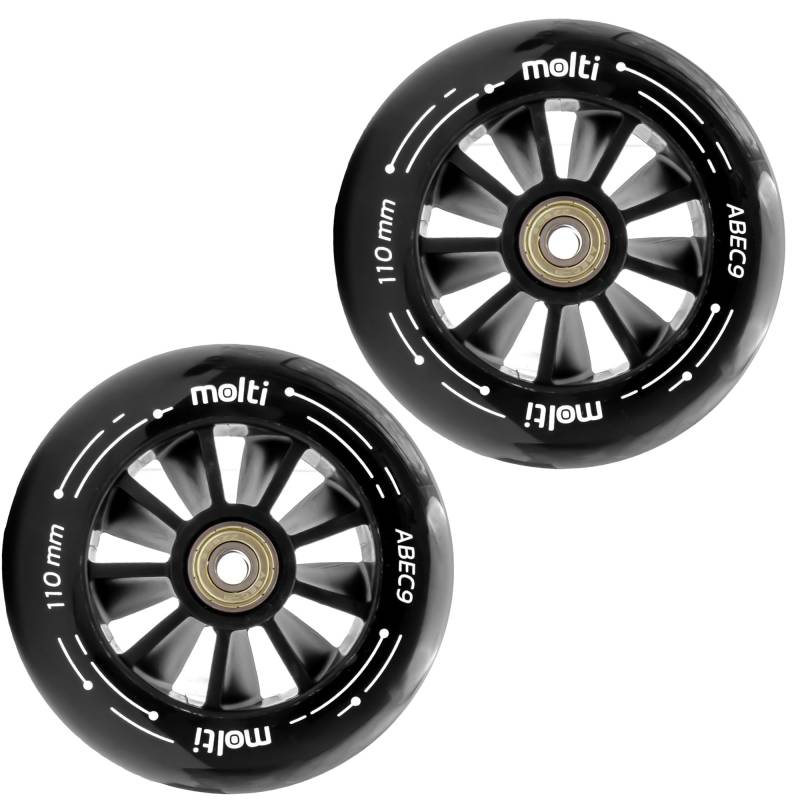 molti 2 Ersatzräder Ersatzrollen 100/110mm mit ABEC-9 Chrom 2er Set wheels Skaterrollen, Scooterrollen Räder Reifen Kickroller Stunt & Cityroller Scooter Tretroller 1 Paar Rollen (Schwarz, 110 mm) von molti