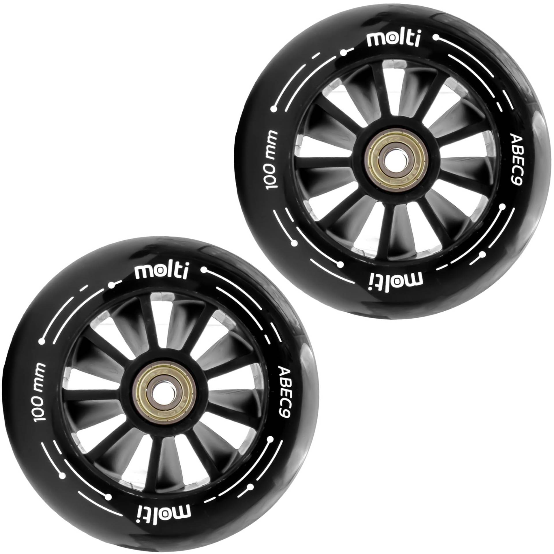 molti 2 Ersatzräder Ersatzrollen 100/110mm mit ABEC-9 Chrom 2er Set wheels Skaterrollen, Scooterrollen Räder Reifen Kickroller Stunt & Cityroller Scooter Tretroller 1 Paar Rollen (Schwarz, 100 mm) von molti