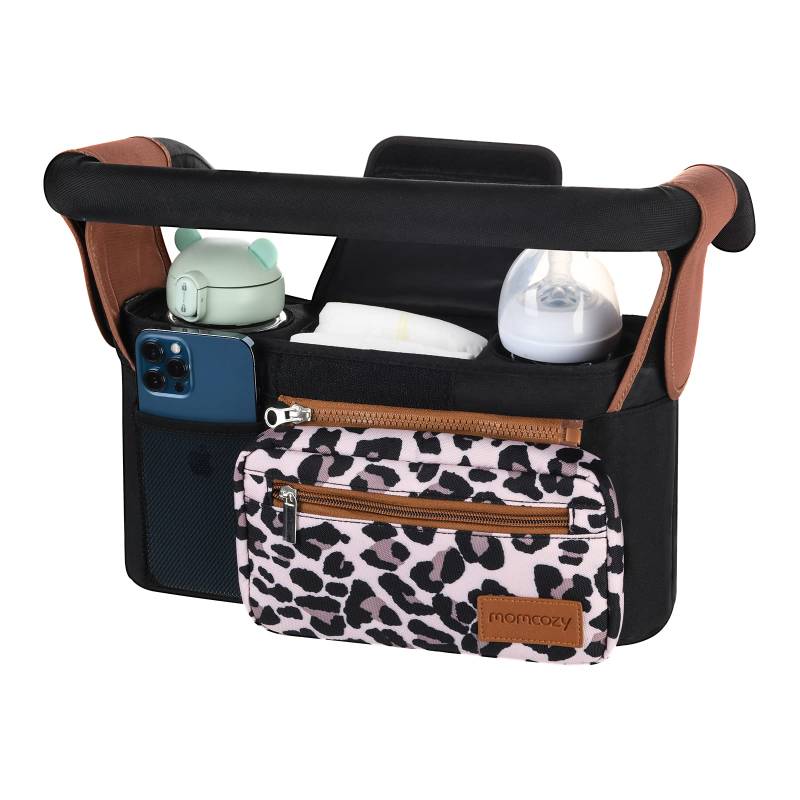 Kinderwagen Organizer Universal mit Isolierten Getränkehalter/Becherhalter, Momcozy Buggy Kinderwagentasche Baby Zubehör mit Reißverschlusstasche, Schultergurt und Stauraum für Windeln&Handys von momcozy