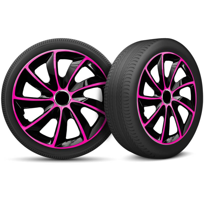 Radkappen 13 Zoll Radzierblenden 4er Set passend für alle Stahlfelgen - Einstellbarer Sicherungsring - Schwarz Rosa Pink von moto-MOLTICO