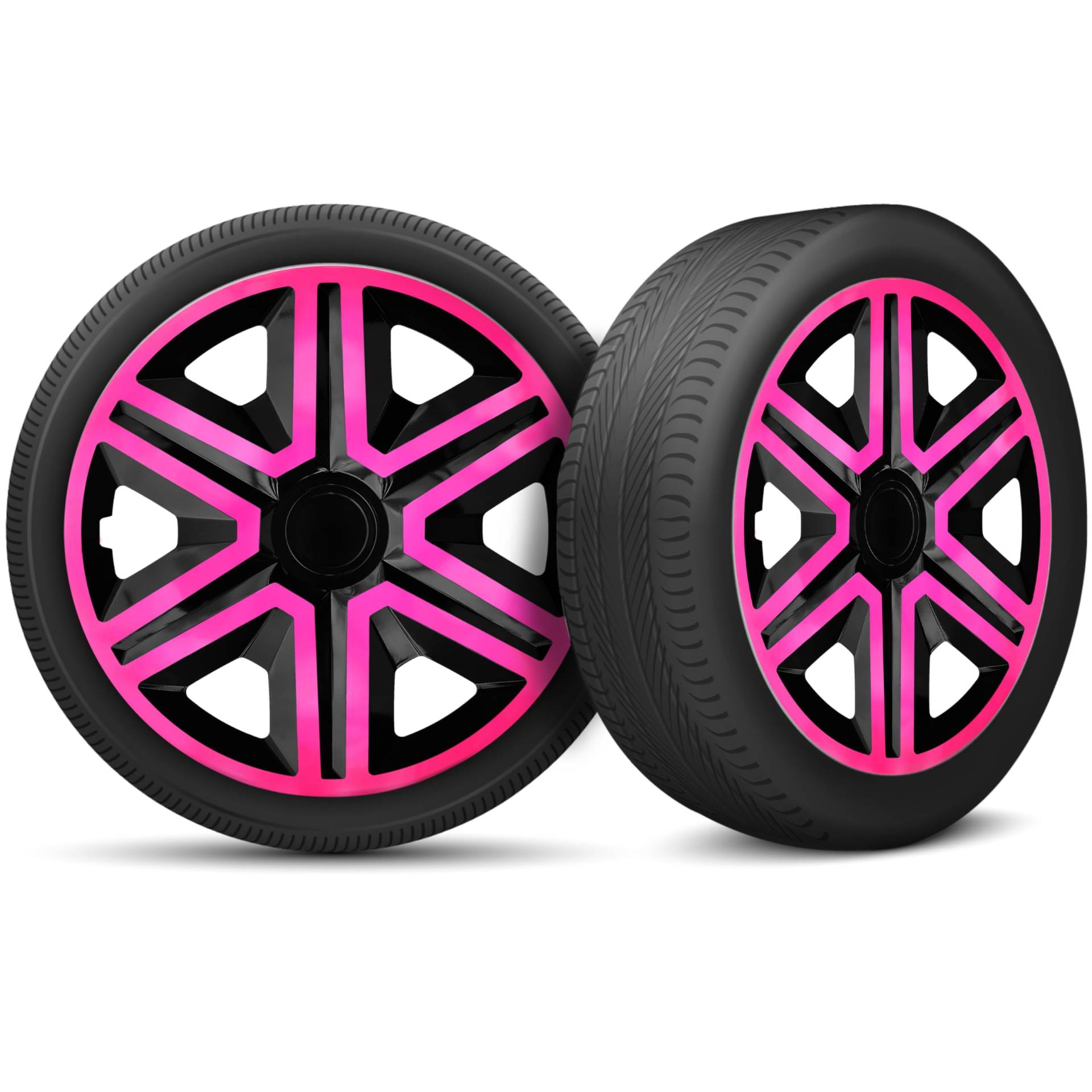 Radkappen 14 Zoll Radzierblenden 4er Set passend für alle Stahlfelgen - Einstellbarer Sicherungsring - Schwarz Rosa Pink von moto-MOLTICO