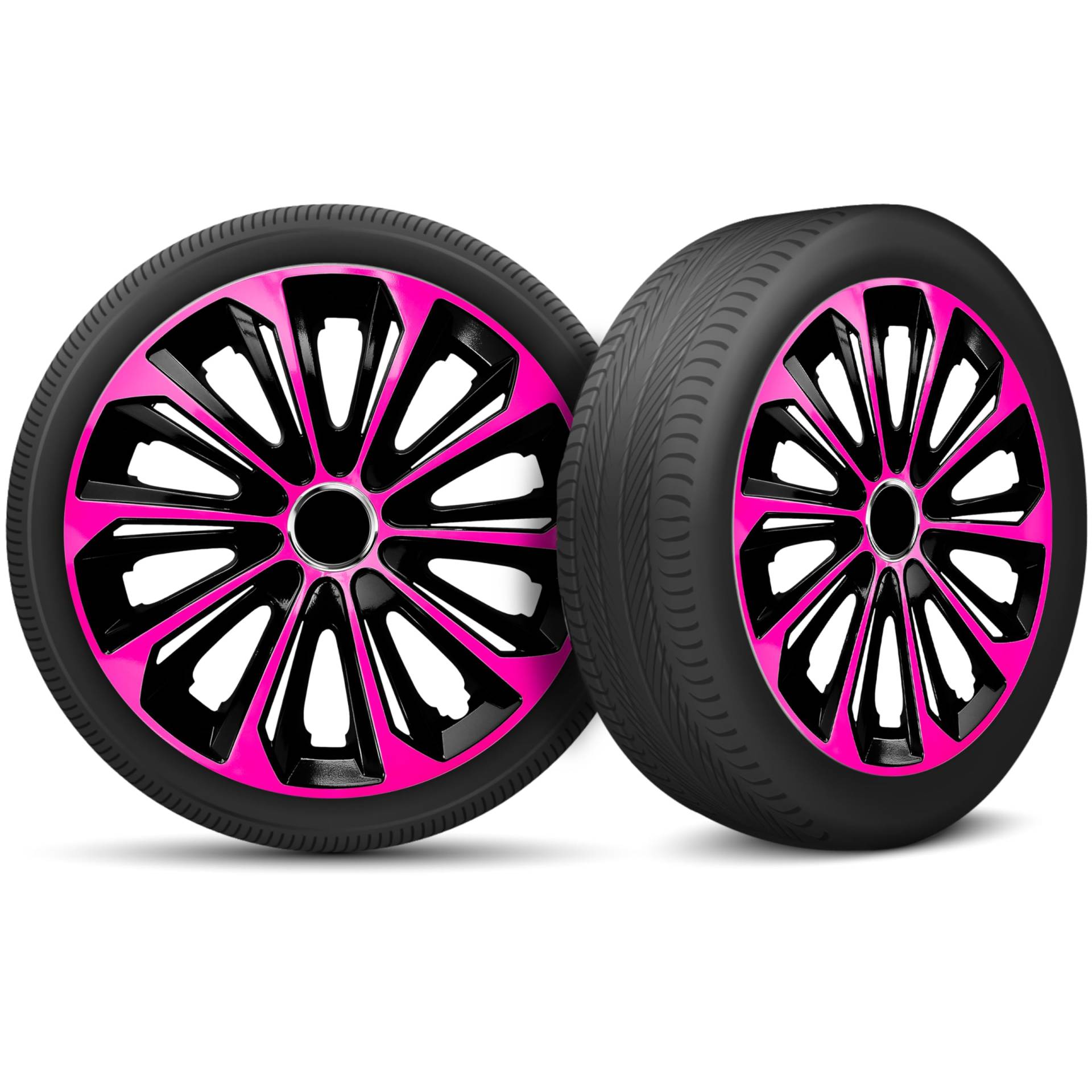 Auto Radkappen Radzierblenden 4er Set passend für alle Stahlfelgen - Einstellbarer Sicherungsring - 16 Zoll - Schwarz Rosa Pink von moto-MOLTICO