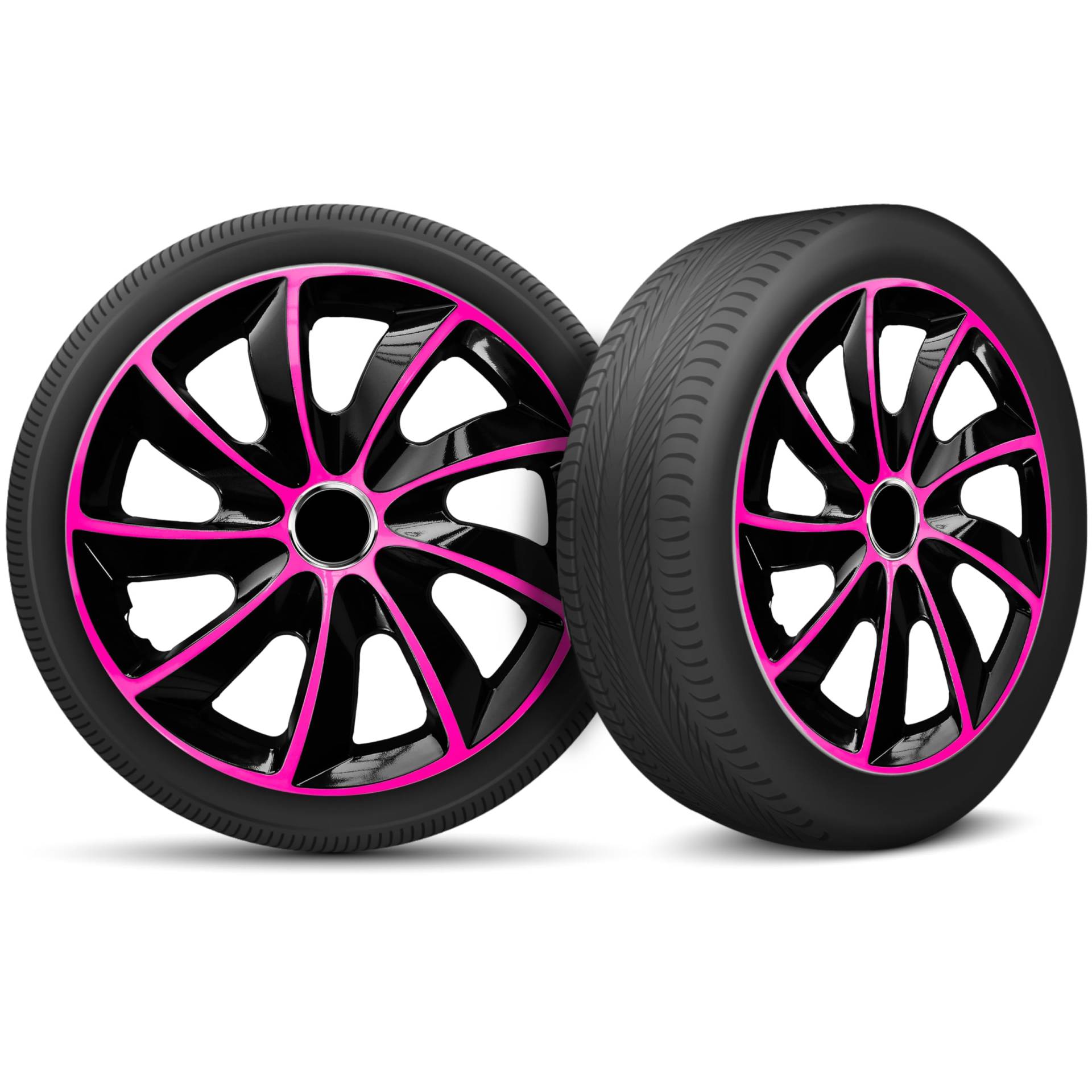 Radkappen 17 Zoll Radzierblenden 4er Set passend für alle Stahlfelgen - Einstellbarer Sicherungsring - Schwarz Rosa Pink von moto-MOLTICO