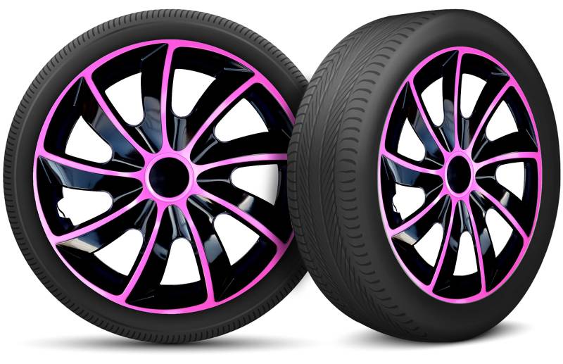 Radkappen 17 Zoll Radzierblenden 4er Set passend für alle Stahlfelgen - Einstellbarer Sicherungsring - Schwarz Rosa Pink von moto-MOLTICO