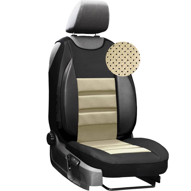 moto-MOLTICO Autositzbezüge – Autositzschoner Universalgröße - Sitzauflage Auto - Ökologisches Leder - Sitzbezug Auto Fahrersitz - Matte für Sitze im Auto - Schonbezug Autositz - Beige von moto-MOLTICO