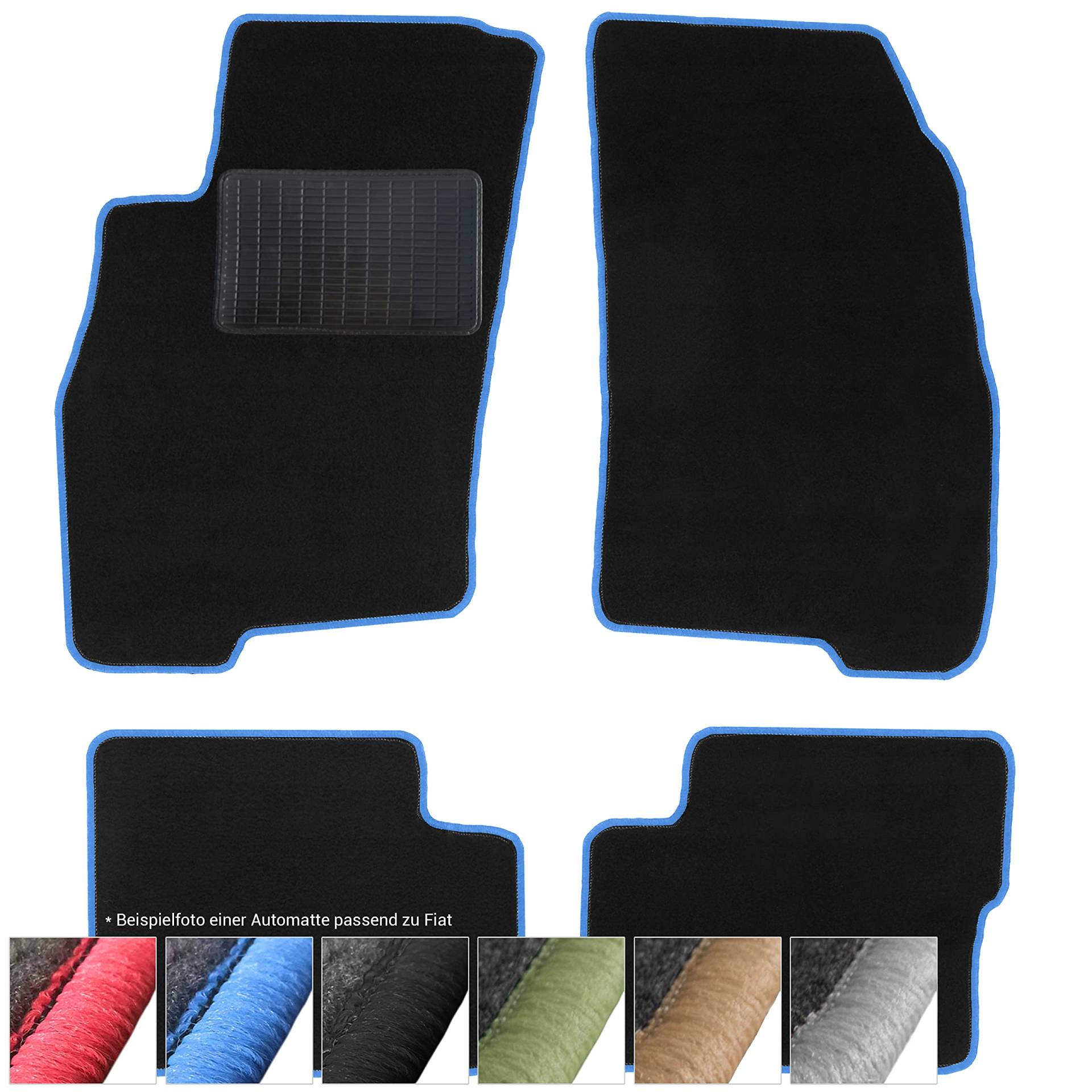 moto-MOLTICO Fußmatten Auto Velours Autoteppiche Schwarz Automatten Set 2-teilig passend für FIAT Doblo II 2010-2022 (Blaue - Ziernähte) von moto-MOLTICO