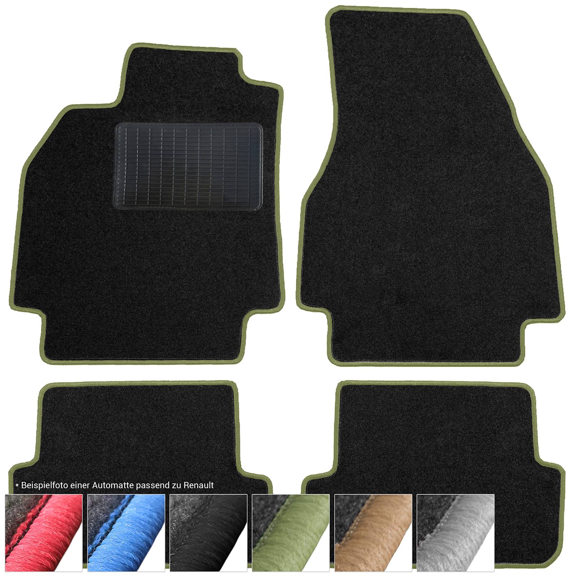 moto-MOLTICO Fußmatten Auto Velours Autoteppiche Schwarz Automatten Set 3-teilig passend für Renault Scenic I 1996-2003 (Grüne - Ziernähte) von moto-MOLTICO