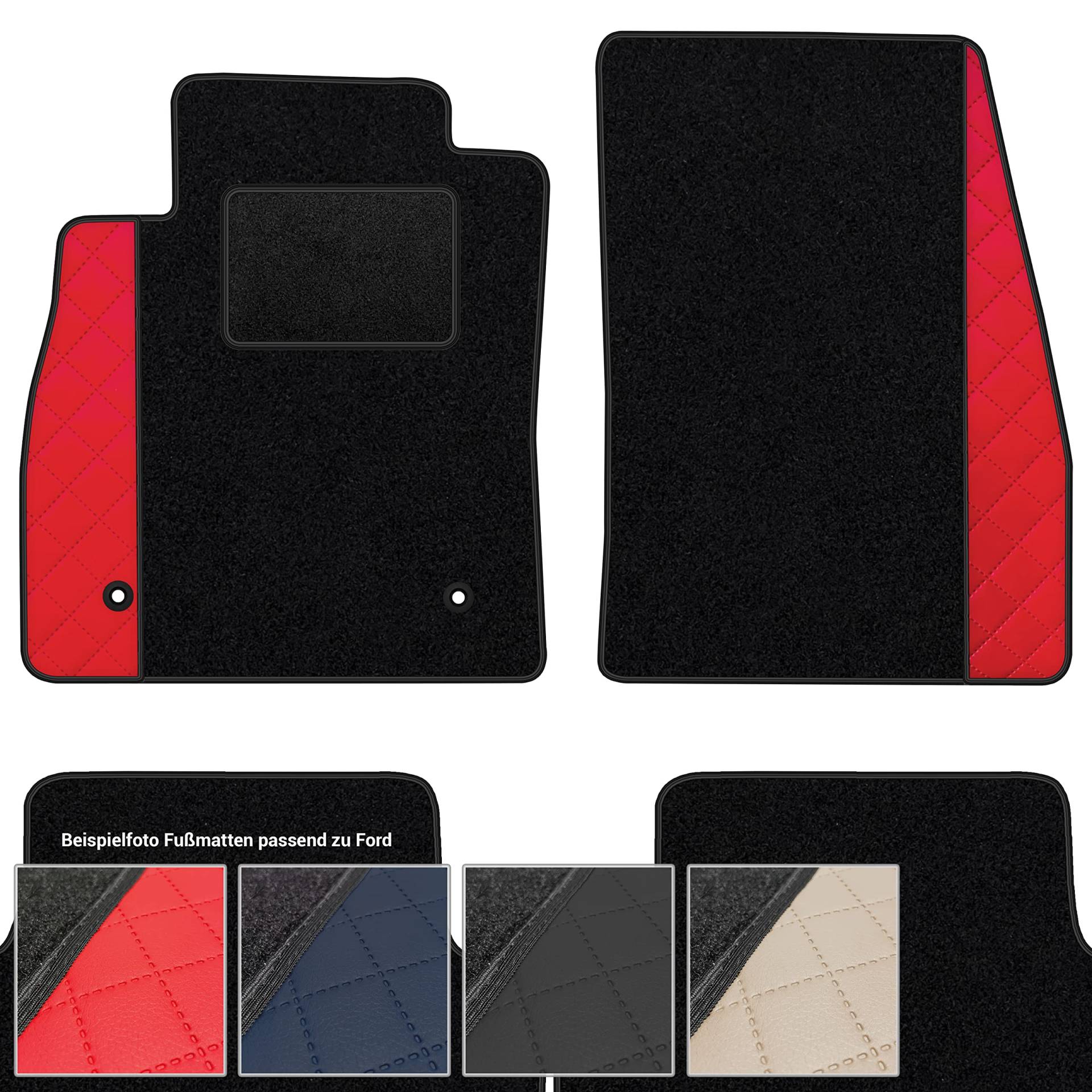 moto-MOLTICO Fußmatten Auto Velours Autoteppiche Schwarz Automatten Set 4-teilig - Auffälliges Design - passend für Ford Mustang 2006-2014 (Rotes Muster) von moto-MOLTICO