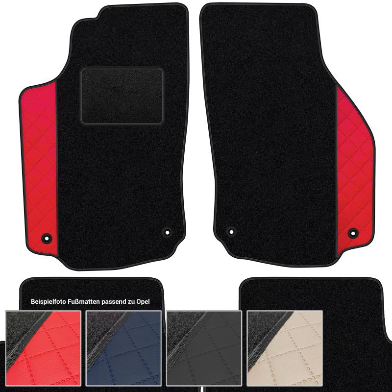 moto-MOLTICO Fußmatten Auto Velours Autoteppiche Schwarz Automatten Set 4-teilig - Auffälliges Design - passend für Opel Corsa C 2000-2006 (Rotes Muster) von moto-MOLTICO