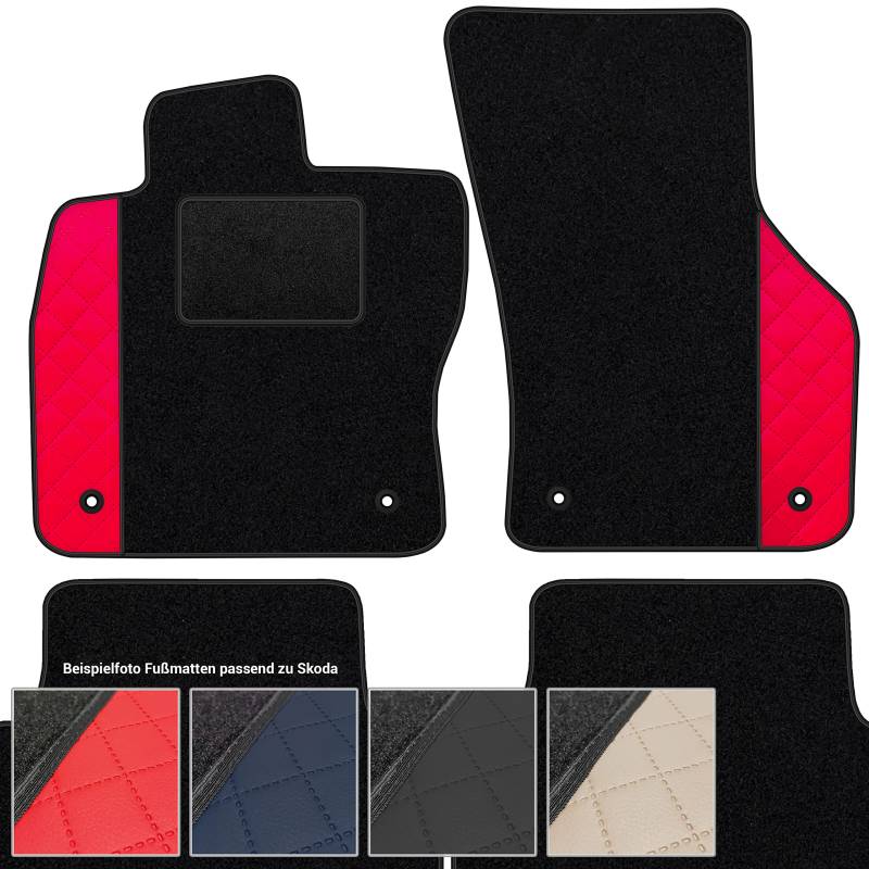 moto-MOLTICO Fußmatten Auto Velours Autoteppiche Schwarz Automatten Set 4-teilig - Auffälliges Design - passend für Skoda Octavia III, IV ab 2013 (Rotes Muster) von moto-MOLTICO