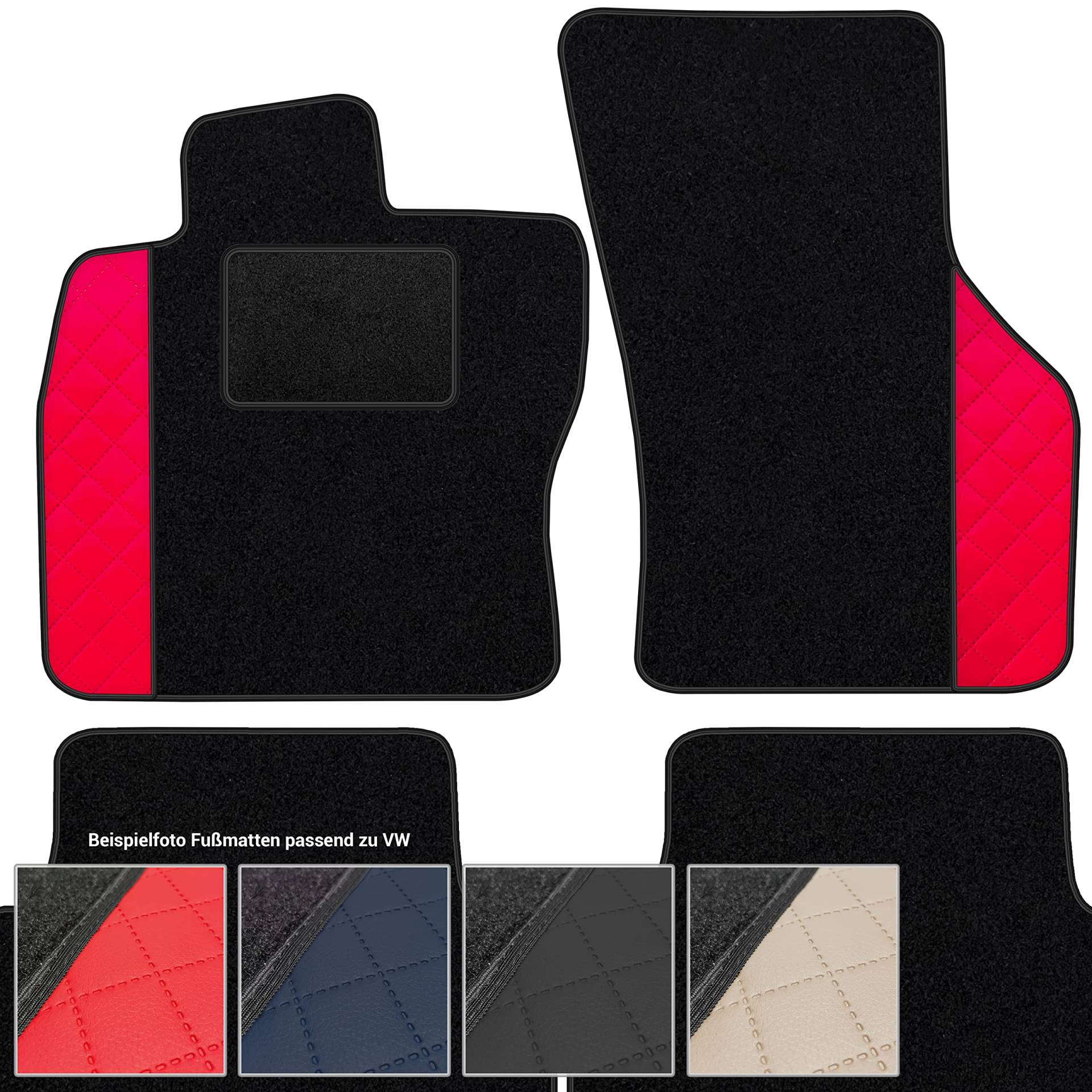 moto-MOLTICO Fußmatten Auto Velours Autoteppiche Schwarz Automatten Set 4-teilig - Auffälliges Design - passend für VW Polo III 6N 1994-1998 (Rotes Muster) von moto-MOLTICO